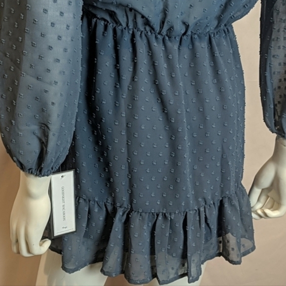 Goodnight Macaroon Blue Long Sleeve V Neck Simon Mini Dress with Built in Shorts - Picture 5 of 8